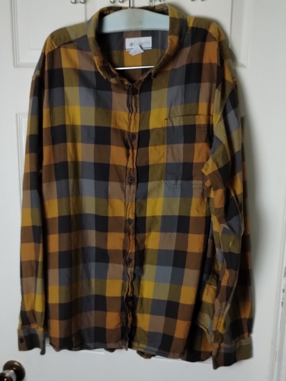 Columbia Men's Plaid Button-Down Shirt in Mustard, Gray & Black Casual XXL